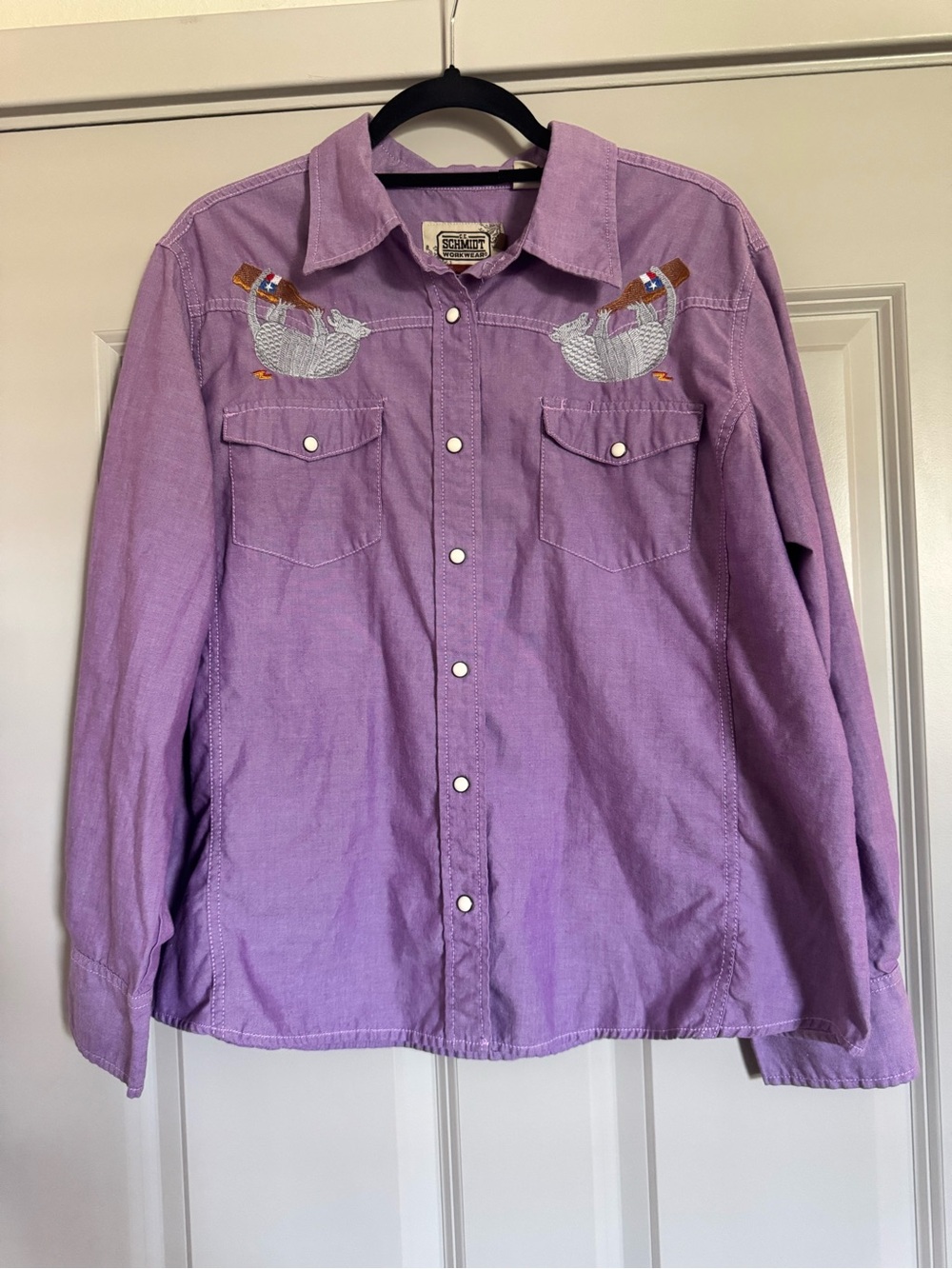 Vintage Embroidered Armadillo Drinking Texas Western Pearl Snap Button Shirt